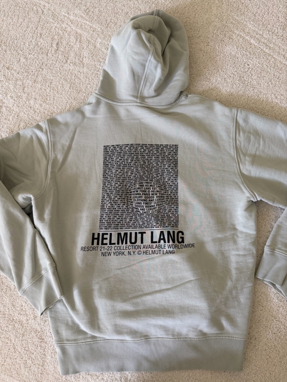 Helmut Lang Pale Gray Hoodie with Black Text Graphic